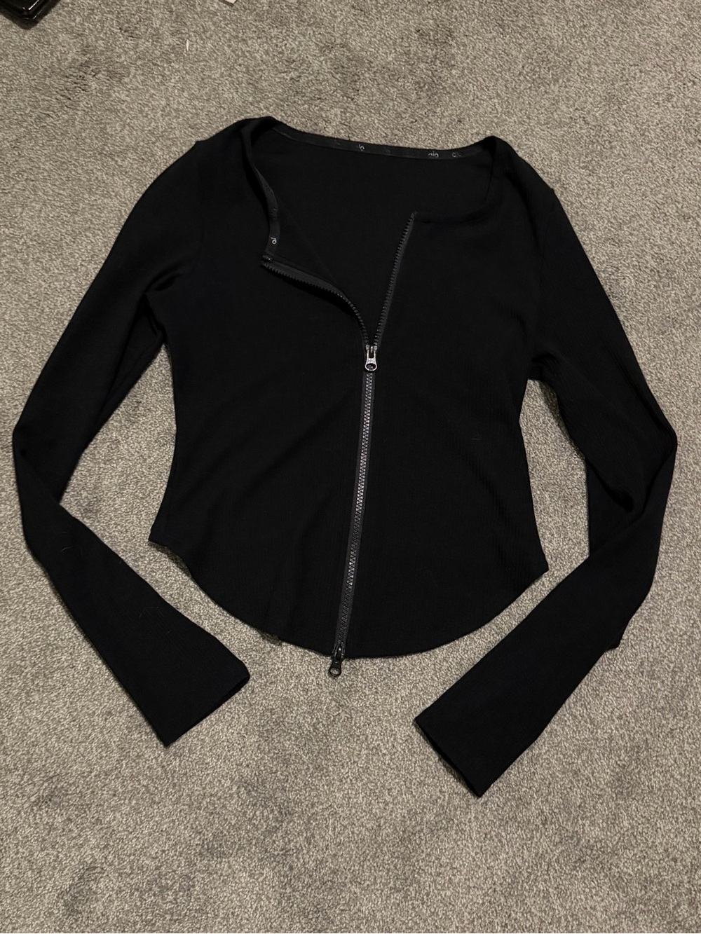 ALO Yoga Black Asymmetrical Zip Long-Sleeve Top